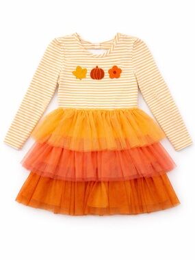 Girls 6X Pumpkin Fall Tulle Dress | Thanksgiving Outfit